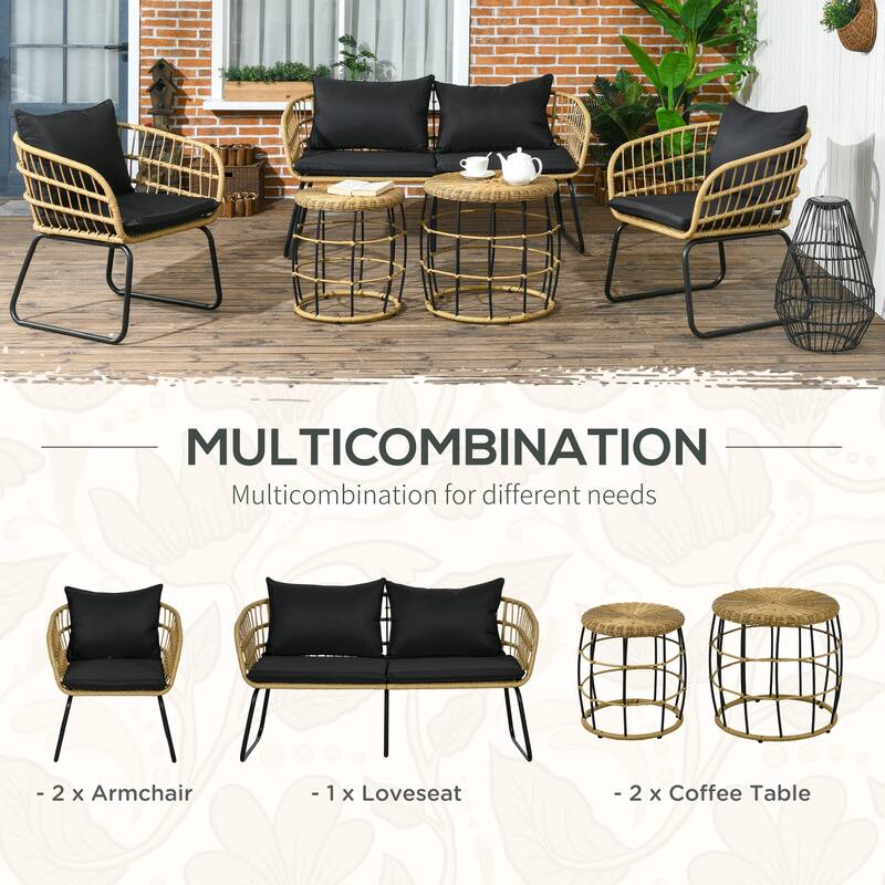 Outsunny 5 Piece PE Rattan Outdoor Furniture Set with Cushioned Chairs & Loveseat Sofa, Patio Sectional Furniture Set