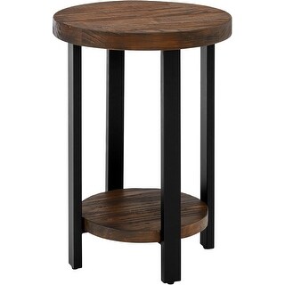 Rustic Round End Table with Solid Wood Top and Metal Legs, 20-inch ...