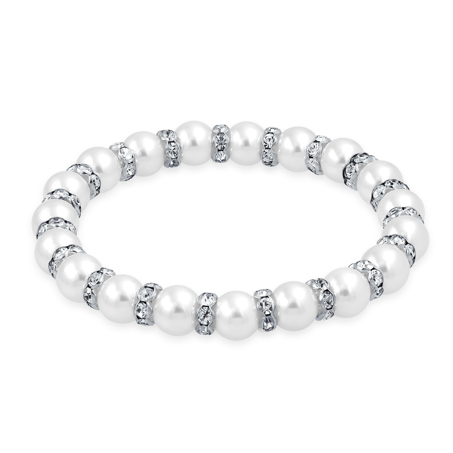 Stretch-to-fit 5 row fresh water pearl bangle bracelet with silver spacing beads 