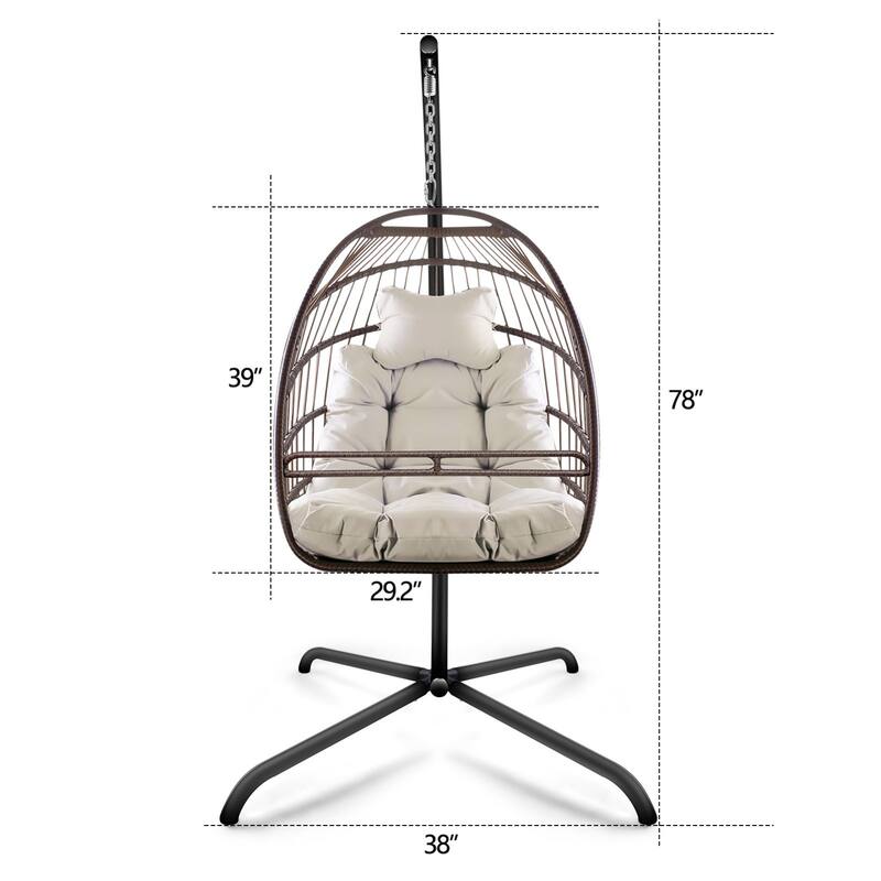 Swing Egg Chair with Cushion and Pillow, Indoor Outdoor Wicker Rattan Patio Basket Hanging Chair with Metal Stand