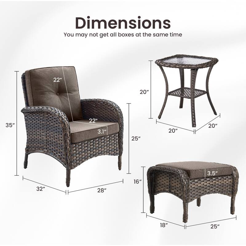 Gymojoy 5-Piece Outdoor Wicker Patio Chair Ottoman Set, Rattan Coversation Set with Water Resistant Cushions