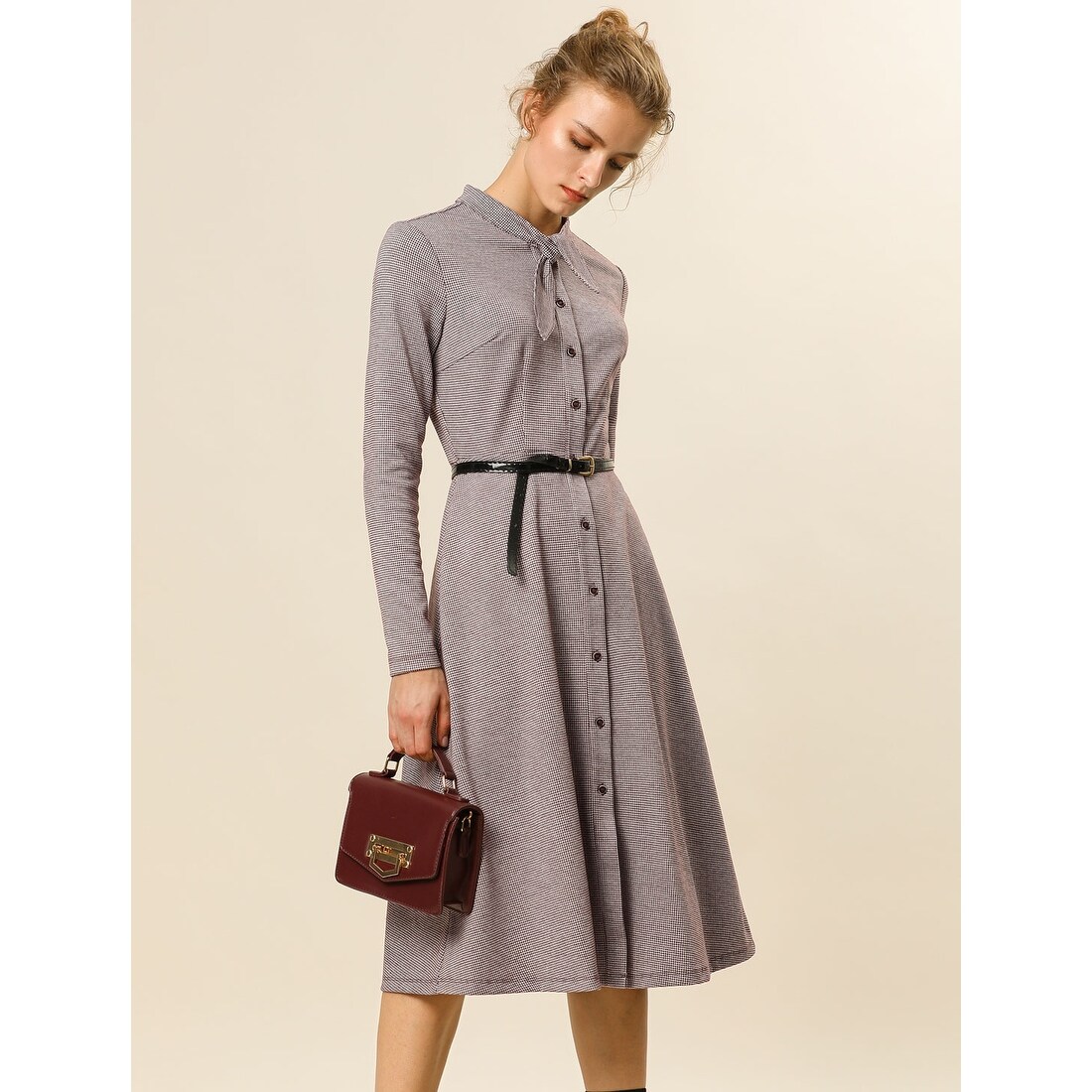 warehouse houndstooth midi shirt dress