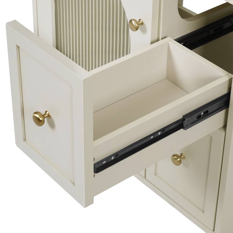 24-Inch Wall-Mounted Bathroom Vanity Set‌ – Space-Saving Cabinet with Ceramic Sink, 2 Drawers & 1 Soft-Close Door.
