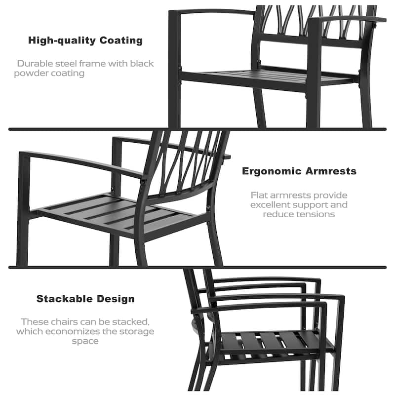 3-Piece Patio Bistro Set, Stackable Design, Powder-Coated Metal Frame