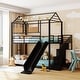preview thumbnail 1 of 22, Twin Over Twin Metal Bunk Bed, Creativity Kids Bed Metal Platform Bed Frame Housebed with Slide and Storage Stair for Boys Girls Black/ Black - Twin