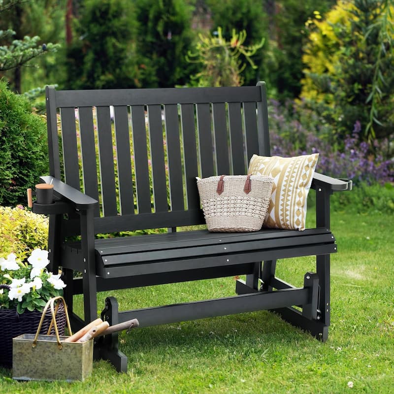 HIPS Patio Glider 2-Seat with Cup Holders, Heavy Duty 900 LB, All-Weather Resistant