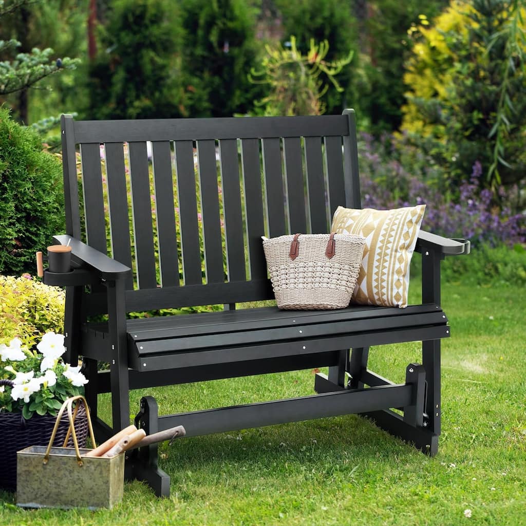 HIPS Patio Glider 2-Seat with Cup Holders, Heavy Duty 900 LB, All-Weather Resistant