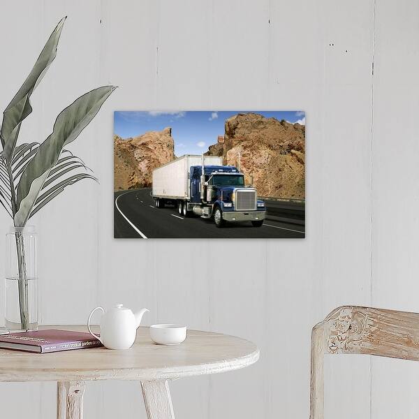 Shop Tractor Trailer Truck On Highway Canvas Wall Art Overstock 16478009