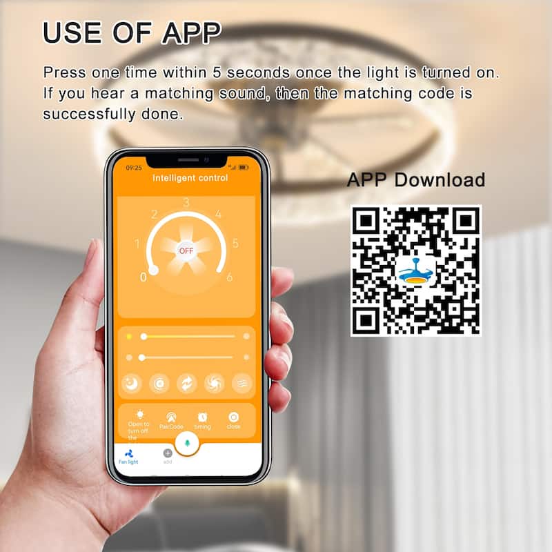 Acrylic Ceiling Fan Light with Remote Control, Dimmable LED Chandelier, 6-Speed Adjustable, Quiet Motor, Flush Mount Design