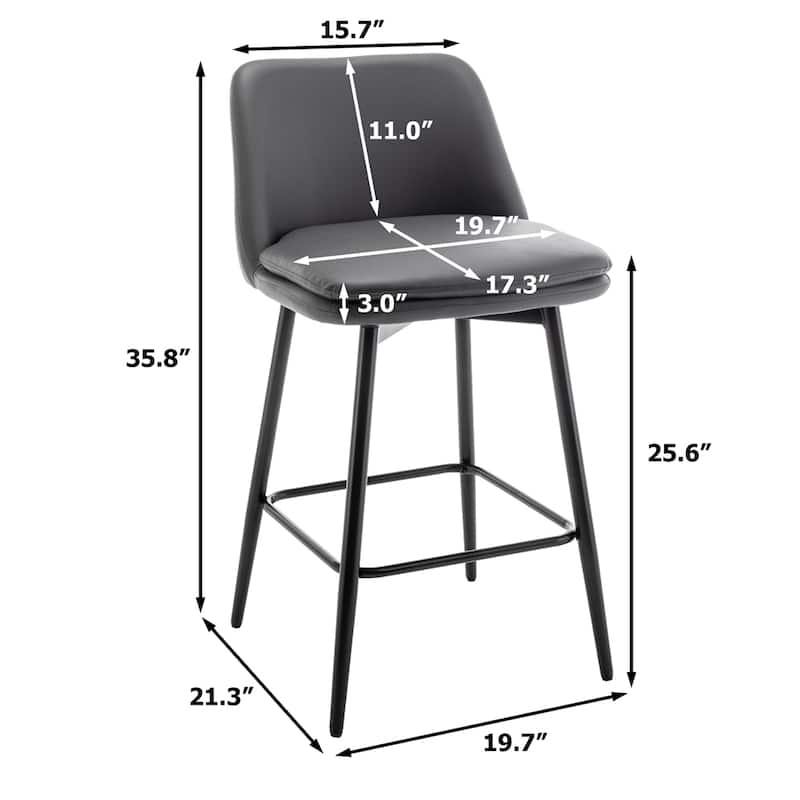 Counter Height Swivel Bar Stools,Upholstered Barstools,2 PCS - Dark Gray