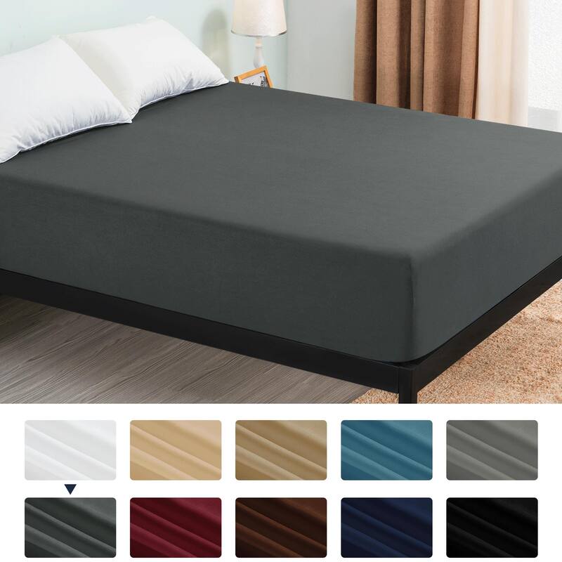 Subrtex Premium Microfiber 15-inch Deep Pocket Fitted Sheet - Queen - Gray