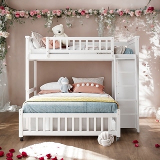 Modern Twin Over Full Bunk Bed With Six Drawers And Flexible Shelves With Wheels