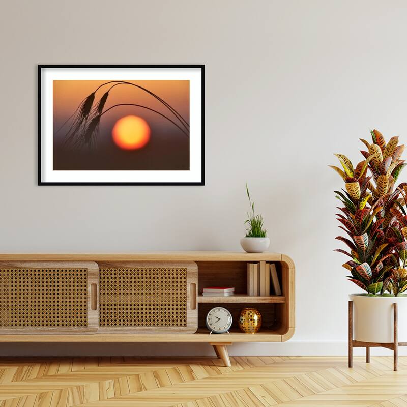 Wheat and Sunrise by Dennis Frates Wood Framed Wall Art Print