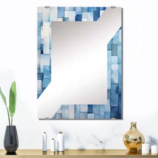 Designart "White And Blue Scandinavian Tiles VI" Abstract Tile Mirror White - Modern Large Wall Mirror For Living Room