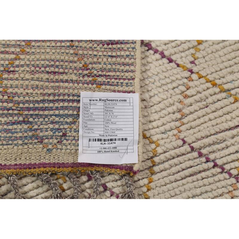 Trellis Moroccan Runner Rug Hand-Knotted Wool Carpet - 2'6"x 12'6"