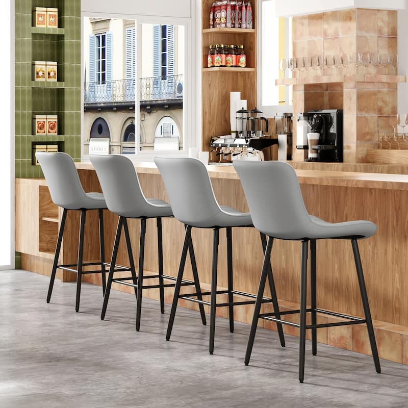 Counter Stools Set of 2, Faux Leather Counter Height Bar Stools, Modern Dining Table Chairs with Metal Legs