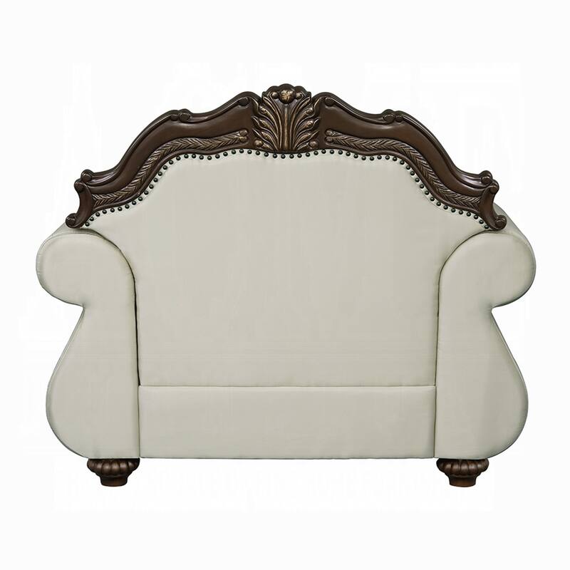 Reese Accent Chair, Floral Classic Cherry Brown Wood, Beige 1 Pillow