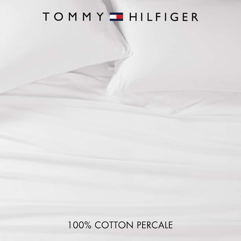 Tommy Hilfiger Hem Stripe Solid Cotton Sheet Set