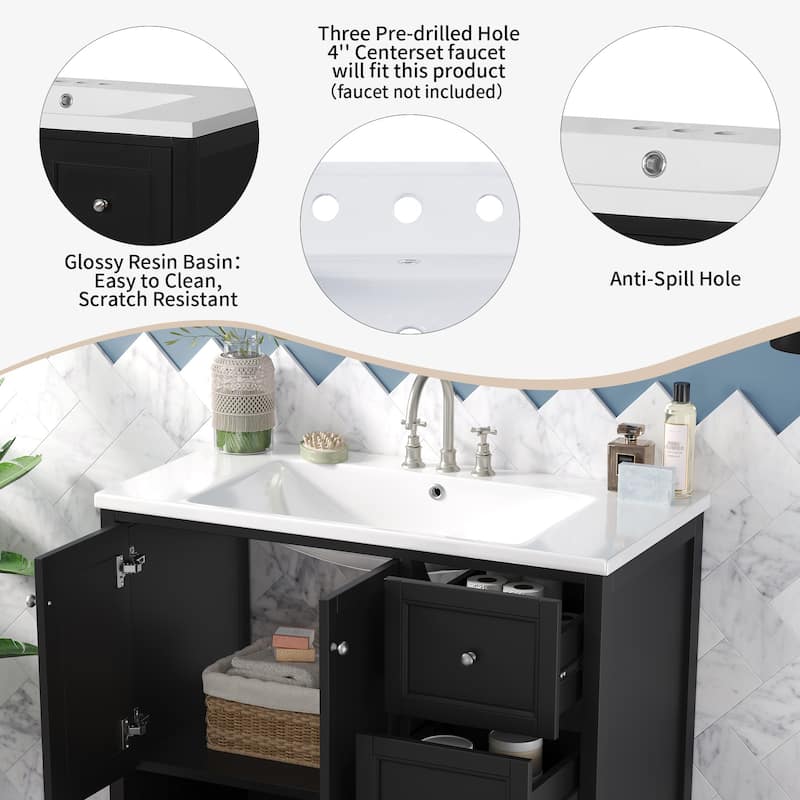 36 " Bathroom Vanity with Sink with 4 Drawers and Shelves
