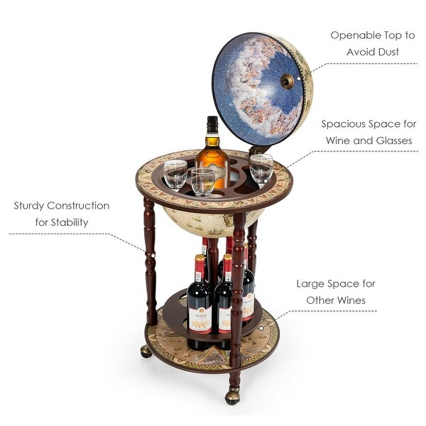 Gymax 17 Wood Globe Wine Bar Stand 16th Century Italian Rack