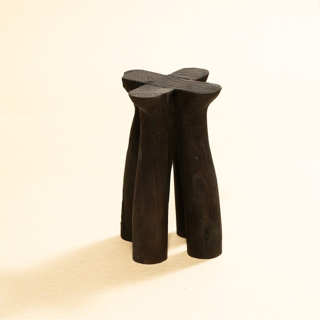 Med Wood Pedestal Burned Dia 6.25" & H 9" - Burned - Medium