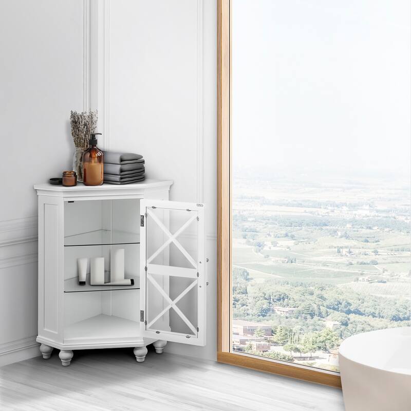 Teamson Home Blue Ridge Corner Wooden Floor Accent Cabinet - Glossy - White