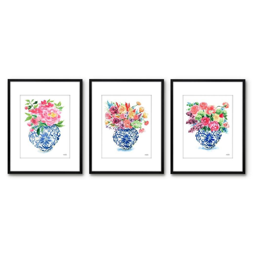 Americanflat 3 Piece 8x10 Matted Framed Print Set - Ginger Jar Watercolor by Michelle Mospens