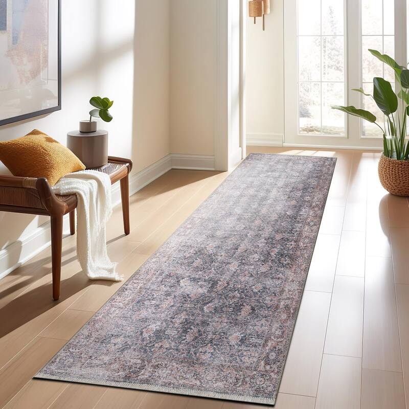 World Rug Gallery Vintage Inspired Bordered Machine Washable Area Rug - 2' 6" x 10' - Runner