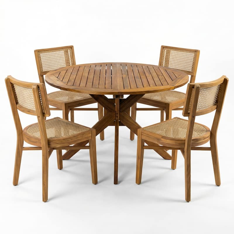 Christopher Knight Home - Harborwind Outdoor Acacia Wood 5-Piece Dining Set with Wicker Chairs