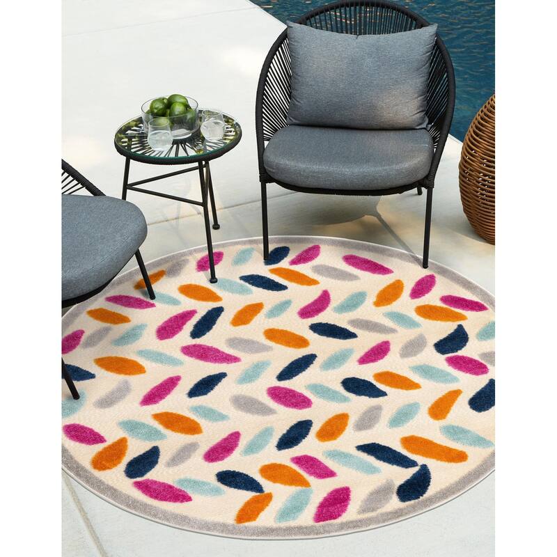 Outdoor Denver Collection Area Rug - Beige - 5'3" Round