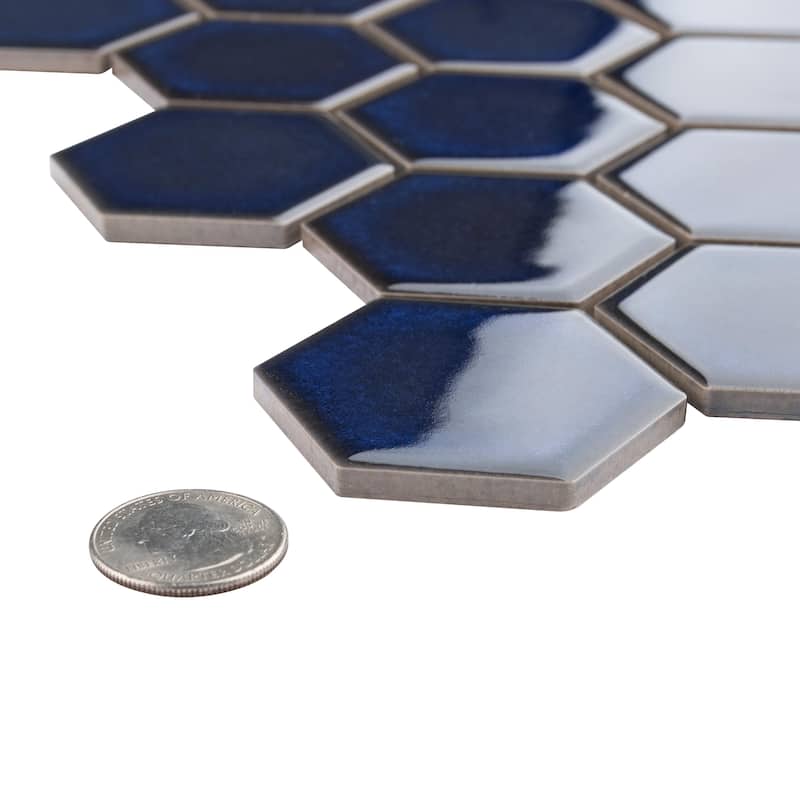 Merola Tile Tribeca 2" Hex Glossy Cobalt 11-1/8" x 12-5/8" Porcelain Floor and Wall Tile
