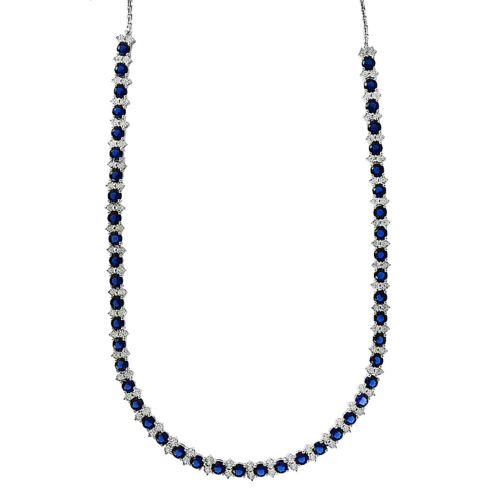 EFFY 925 Silver Diamond,Natural Sapphire Tennis Necklace