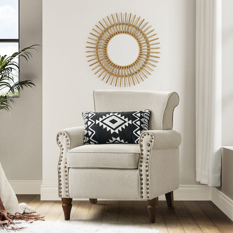 Nyctelius Upholstered Comfy Accent chair with Classic Turned Wooden Legs and Nailhead Trim by HULALA HOME
