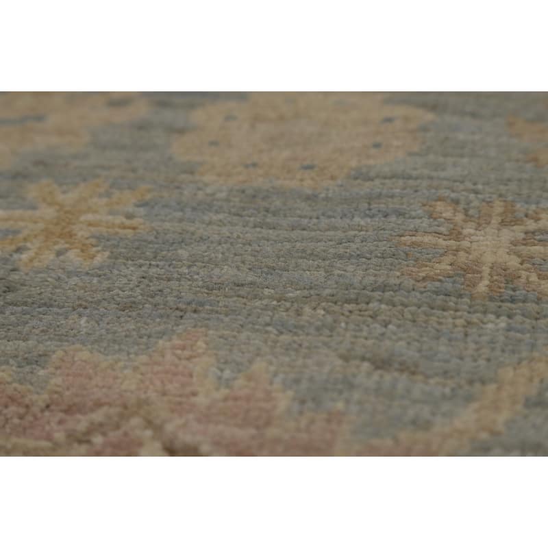 Vegetable Dye Blue Oushak Turkish Runner Rug Hand-Knotted Wool Carpet - 3'1" x 11'8"