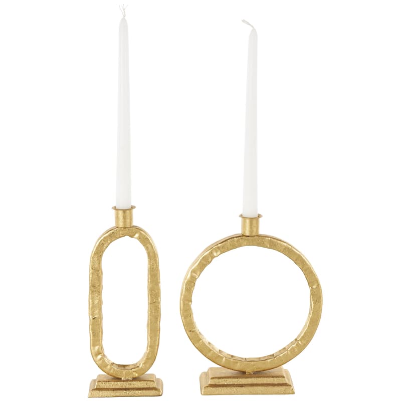 Metal Tapered Candle Holder with Rectangle Base - Set of 2 Gold - Roche River Decor - Gold