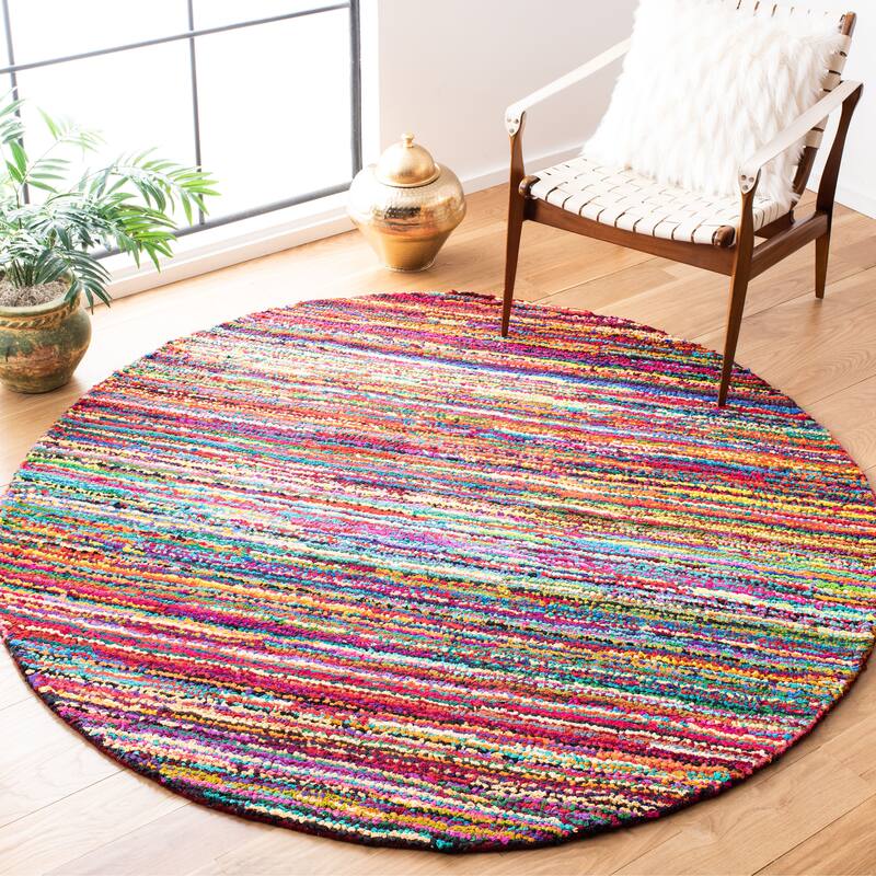 SAFAVIEH Handmade Nantucket Adelyne Contemporary Cotton Rug - 6' Round - Pink/Multi