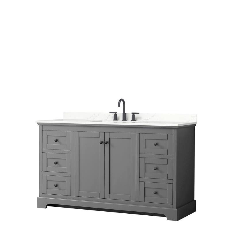 Avery 60-inch Single Vanity, Quartz Top - Dark Gray, Black Trim, Giotto Quartz Top