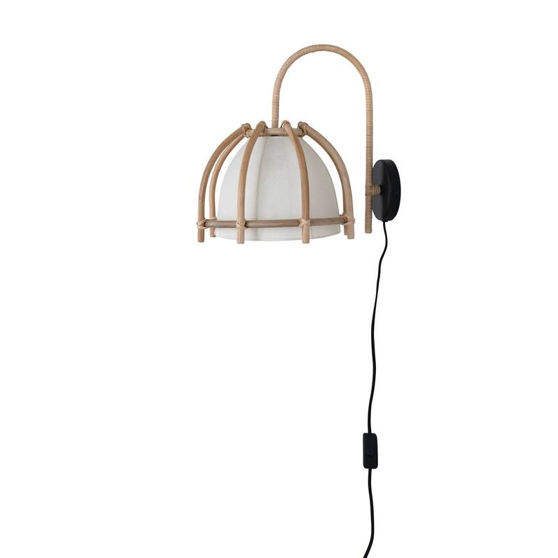 6-Rattan Wall Sconce with Cotton Shade and Inline Switch