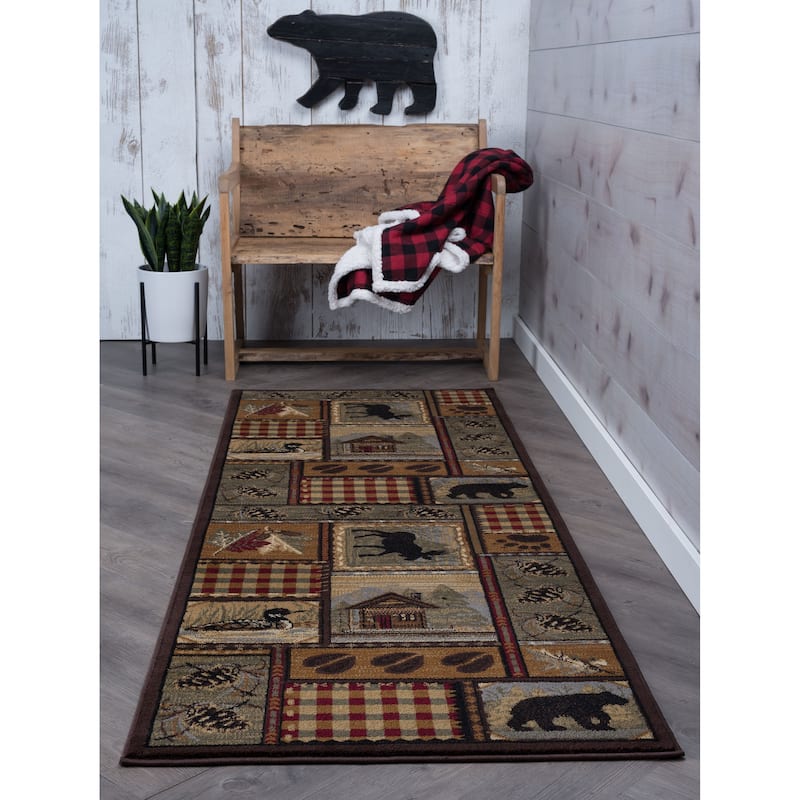 Area Rug & Runner - Lodge Cabin Farmhouse Rugs for Living Room Bedroom Dining Room Kitchen 2x3 / 3x8 / 5x7 / 8x10 / 9x12 / Round - 2'7'' x 7'3'' Runner - Multi