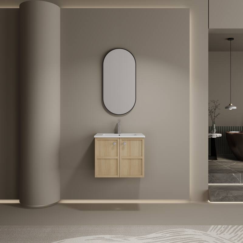 24" Wall-Mounted Bathroom Vanity whit Ceramic Sink