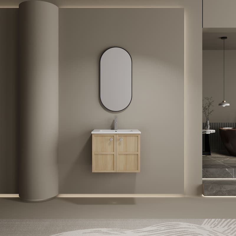 GDFStudio - Cairo Modern Wall-Mounted Bathroom Vanity Set with Scratch-Resistant Resin Sink & Soft Close Doors