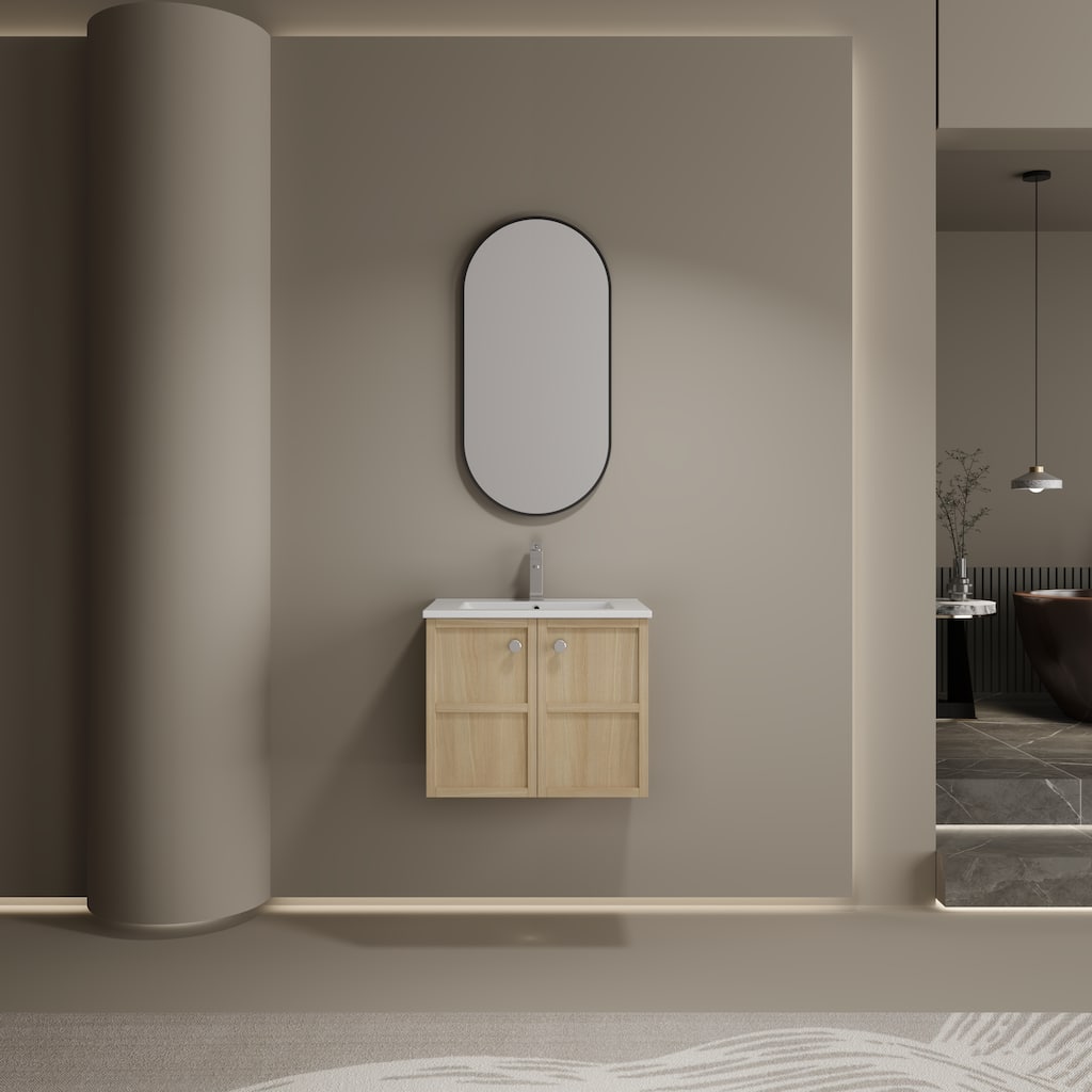 GDFStudio - Cairo Modern Wall-Mounted Bathroom Vanity Set with Scratch-Resistant Resin Sink & Soft Close Doors