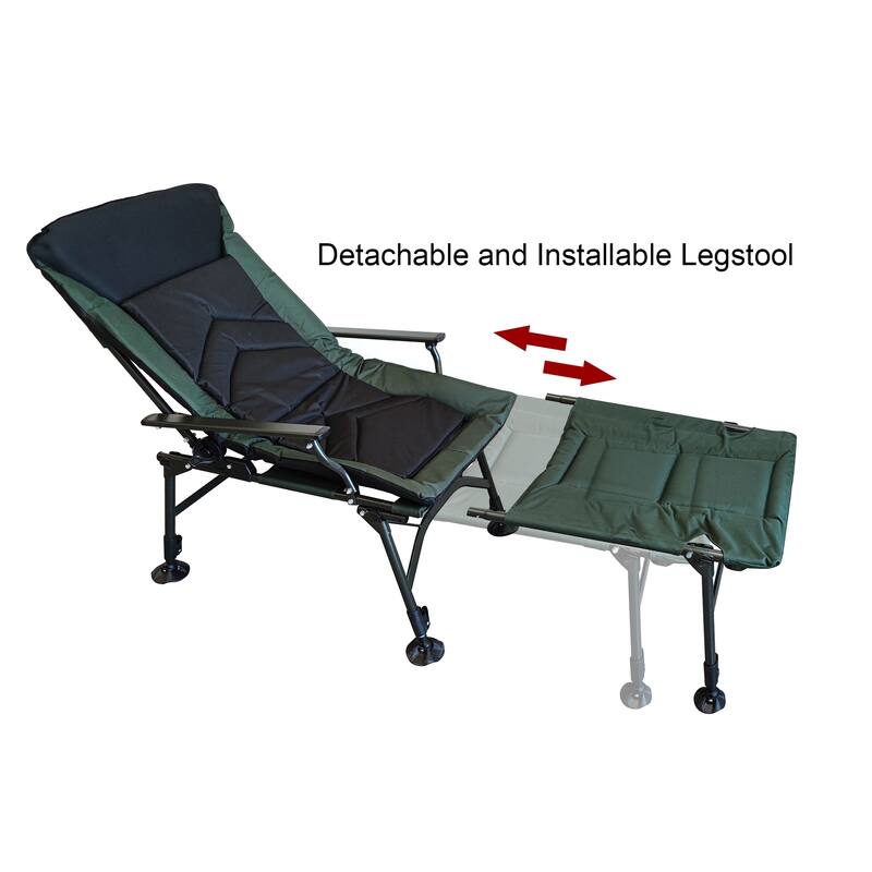 Camping Lounge Chair with Detachable Footrest, Folding Reclining Chair with Adjustable Backrest & 360° Foot Cup