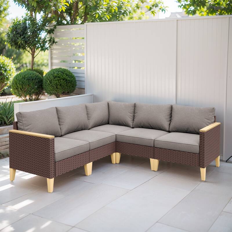 Gymojoy Outdoor Sectional Patio Sofa with Cushion - Brown - Grey