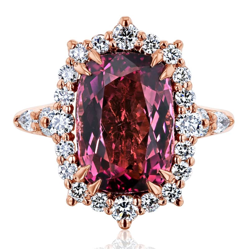 Kobelli 7.17 Carat Pink Tourmaline & White Diamond 14k Rose Gold Claire Ring