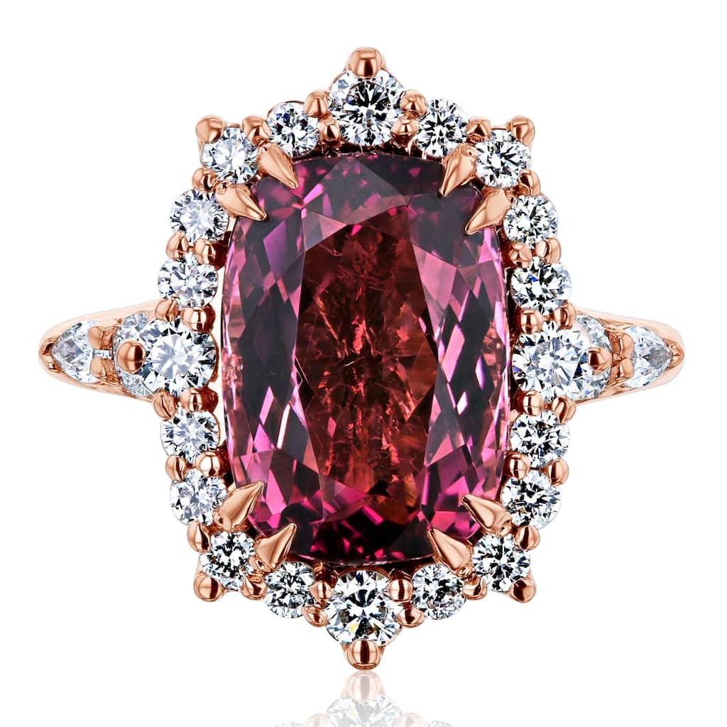 Kobelli 7.17 Carat Pink Tourmaline & White Diamond 14k Rose Gold Claire Ring
