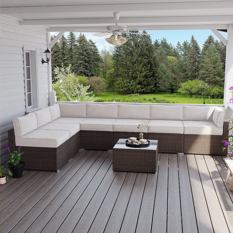 COSIEST 8-piece PE Wicker Outdoor Sectional Set with Cushions