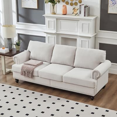 83" Classic Tufted Sofa - 3-Seater Fabric Couch with Nailhead Trim, Polyester Upholstery & Solid Wood Frame for Living Room