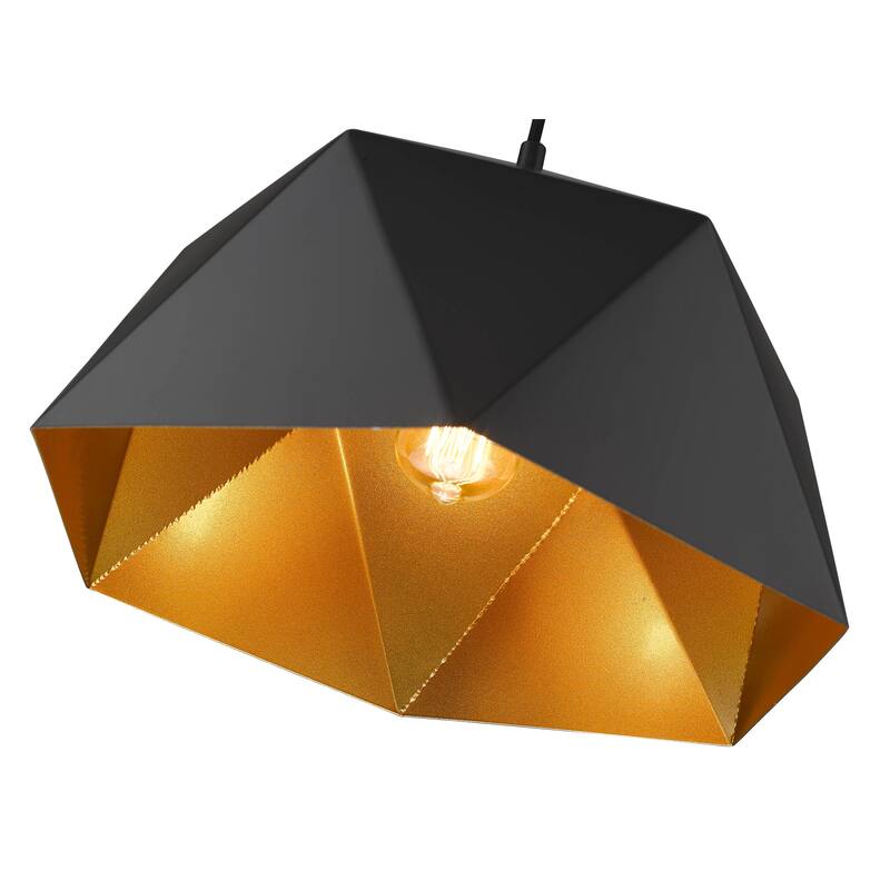 1 Light Black Iron Mini Pendant Light with Gold Interior