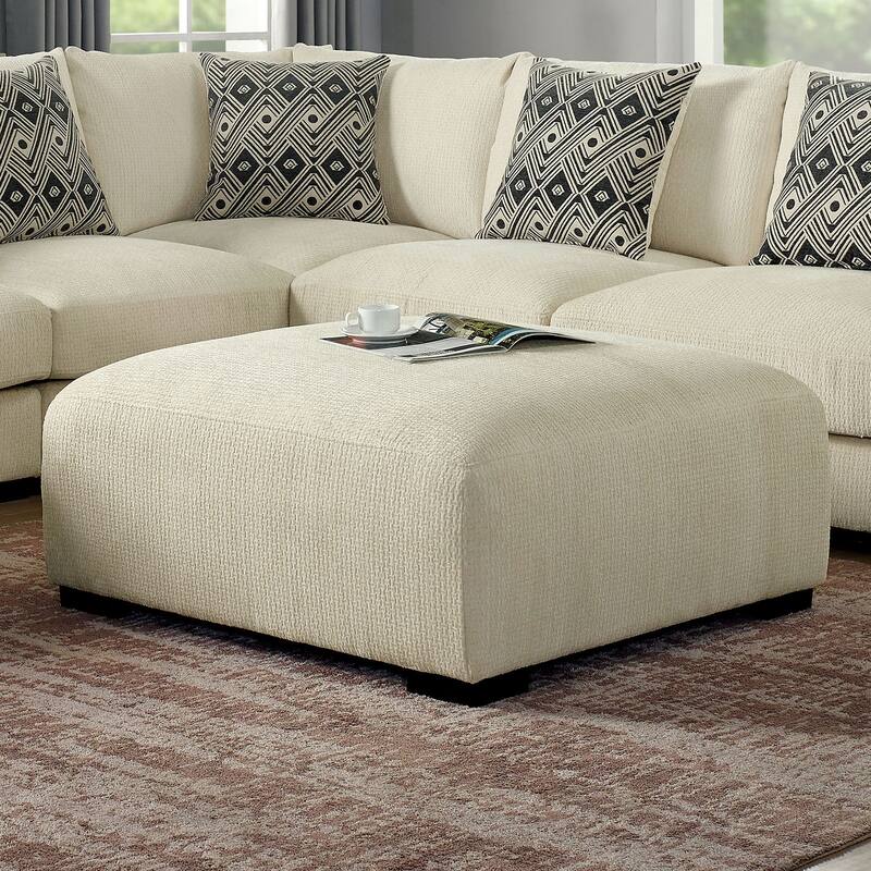 Contemporary Style Square Upholstery Ottoman Memory Foam Tapered Legs Modular Design - Beige